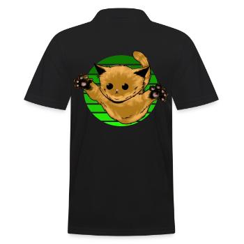 Katze Springt Sonnenuntergang - Männer Poloshirt - Schwarz - Hinten - Kai (181cm)