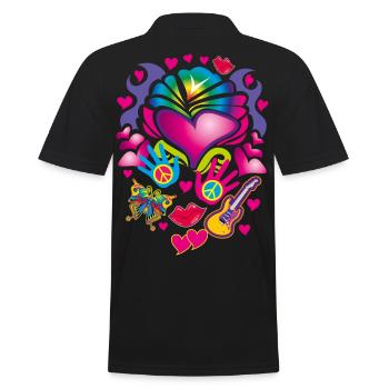 16 Amour coeur papillon guitare paix - Polo Homme - noir - Dos - Kai (181cm)