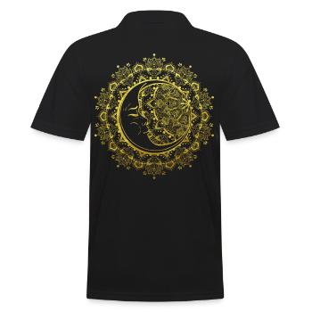 Moon mandala in gold Buddhist Indian - Men's Polo Shirt - black - Back - Kai (181cm)
