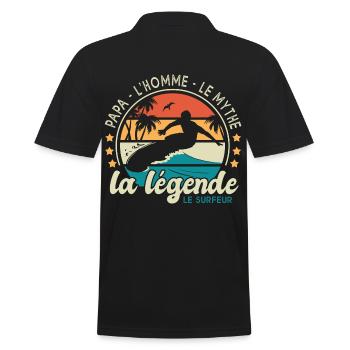 papa l'homme mythe surfeur la légende papa surf - Polo Homme - noir - Dos - Kai (181cm)