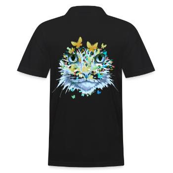 Chat Chat Visage Chats Chaton Fleurs Insecte - Polo Homme - noir - Dos - Kai (181cm)
