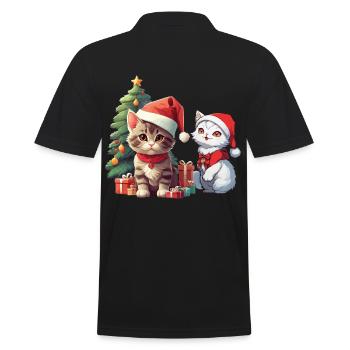 Christmas Weihnachten Katze Katzen Nikolaus Xmas - Männer Poloshirt - Schwarz - Hinten - Kai (181cm)