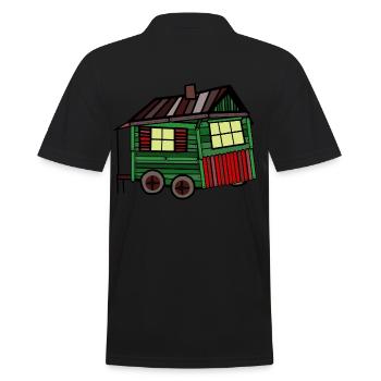 Proud builder wood hut construction trailer camping - Men's Polo Shirt - black - Back - Kai (181cm)