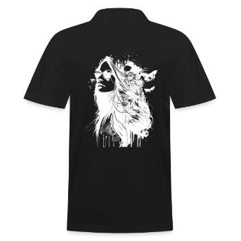 Black and White Hippie Portrait Woman with Flowers - Men's Polo Shirt - black - Back - Kai (181cm)