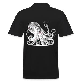 Cooles Oktopus Design mit Azteken Muster - Männer Poloshirt - Schwarz - Hinten - Kai (181cm)