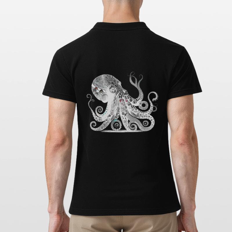 Cool octopus design with Aztec pattern Men's Polo Shirt