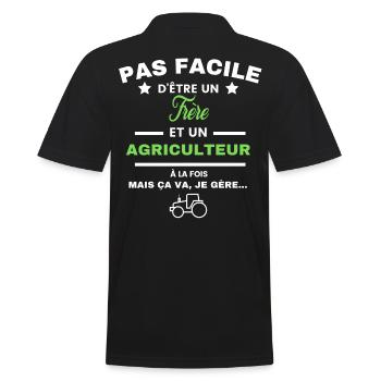 pas facile d'être agriculteur et Frère - Polo Homme - noir - Dos - Kai (181cm)