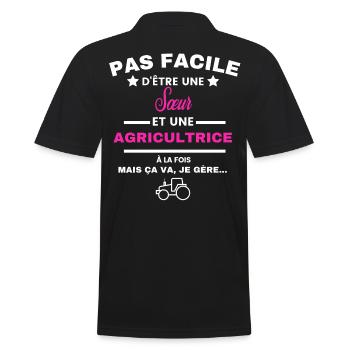 pas facile d'être agricultrice et Sœur - Polo Homme - noir - Dos - Kai (181cm)