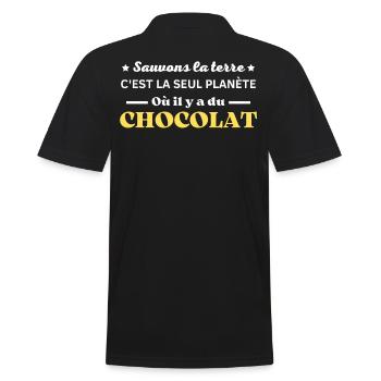 sauvons la terre planète ou il y a du chocolat - Polo Homme - noir - Dos - Kai (181cm)