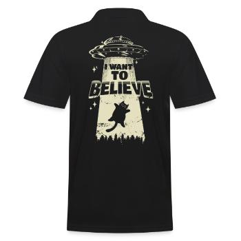 I Want to believe - Cat is kidnapped by UFO - Men's Polo Shirt - black - Back - Kai (181cm)