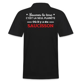 sauvons la terre planète ou il y a du saucisson - Polo Homme - noir - Dos - Kai (181cm)