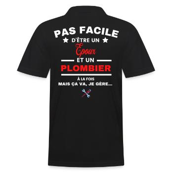 pas facile d'être plombier et Epoux - Polo Homme - noir - Dos - Kai (181cm)