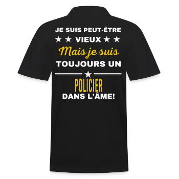 Je suis peut-être vieux POLICIER - Polo Homme - noir - Dos - Kai (181cm)