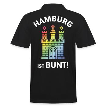 Hamburg Ist Bunt! (Hamburger Wappen / PNG) - Männer Poloshirt - Schwarz - Hinten - Kai (181cm)