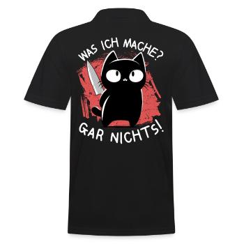 Ich? Niemals – Süße schwarze Katze mit Messer - Männer Poloshirt - Schwarz - Hinten - Kai (181cm)