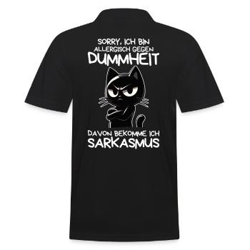 Allergisch gegen Dummheit – Katze mit Sarkasmus - Männer Poloshirt - Schwarz - Hinten - Kai (181cm)