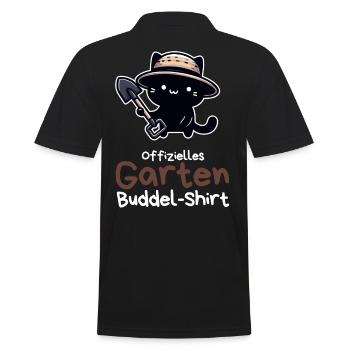 Offizielles Garten Buddel-Shirt mit Katze - Männer Poloshirt - Schwarz - Hinten - Kai (181cm)