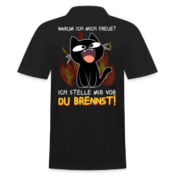 Ich stelle mir vor du brennst - Schwarze Katze - Männer Poloshirt - Schwarz - Hinten - Kai (181cm)