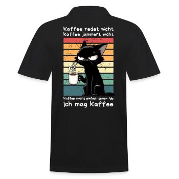Genervte schwarze Katze mit Kaffee und Blick - Männer Poloshirt - Schwarz - Hinten - Kai (181cm)