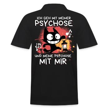 Psychose mit mir – Schwarze Katze mit Wahnsinn - Männer Poloshirt - Schwarz - Hinten - Kai (181cm)