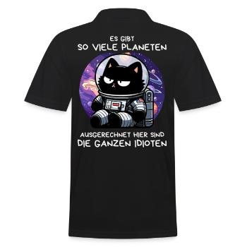 Misanthropische Katze im All – Space Mood Pur - Männer Poloshirt - Schwarz - Hinten - Kai (181cm)