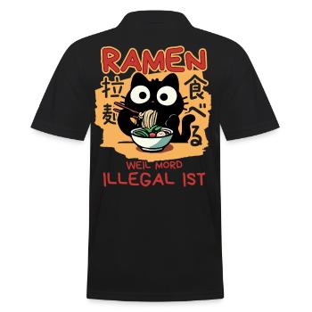 Ramen: Weil Mord illegal ist - Schwarze Katze - Männer Poloshirt - Schwarz - Hinten - Kai (181cm)