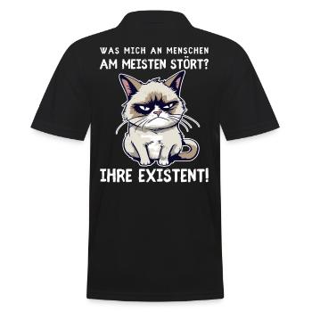 Existenzen - Grimmige Katze für schlechte Stimmung - Männer Poloshirt - Schwarz - Hinten - Kai (181cm)