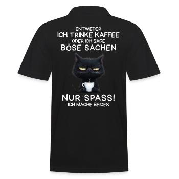 Schwarze Katze mit Kaffee und Todesblick - Männer Poloshirt - Schwarz - Hinten - Kai (181cm)