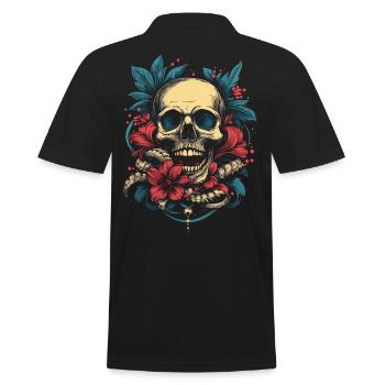 Tropical skull with flowers - Men's Polo Shirt - black - Back - Kai (181cm)