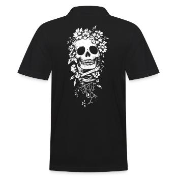 Floral skull in black and white - Men's Polo Shirt - black - Back - Kai (181cm)