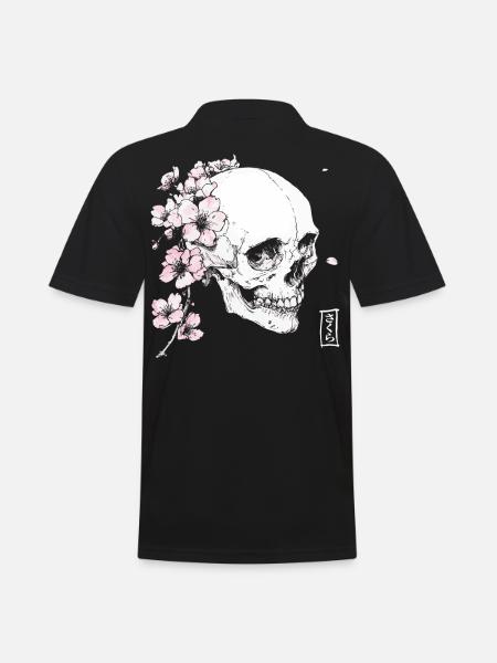 Kirschblüten Schädel im Japan-Stil - Männer Poloshirt - Schwarz