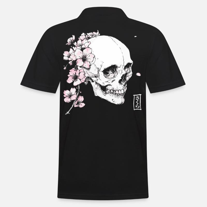 Kirschblüten Schädel im Japan-Stil - Männer Poloshirt - Schwarz