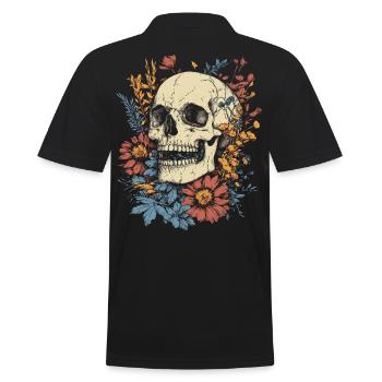 Crâne vintage avec des fleurs sauvages - Polo Homme - noir - Dos - Kai (181cm)