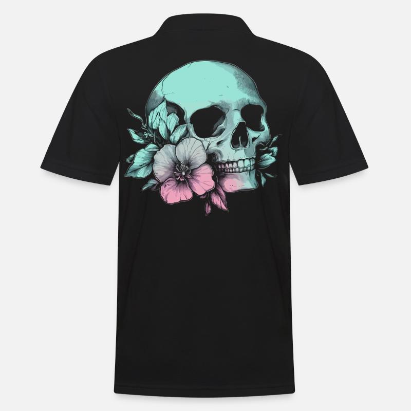 Pastell-Schädel mit Blume & Stil - Männer Poloshirt - Schwarz