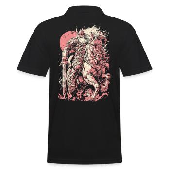 Wikingerkrieger auf weißem Pferd bei Vollmond - Männer Poloshirt - Schwarz - Hinten - Kai (181cm)