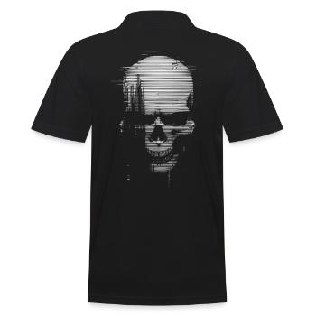 Glitch Skull Design – Cyberpunk Totenkopf Kunst - Männer Poloshirt - Schwarz - Hinten - Kai (181cm)