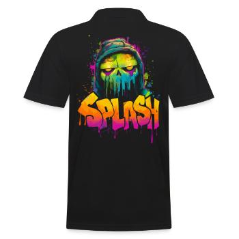 Splash Totenkopf Neon Graffiti Streetart Hoodie Lo - Männer Poloshirt - Schwarz - Hinten - Kai (181cm)