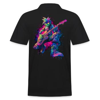 Bunter Rocker Comic Style Streetart Grafik - Männer Poloshirt - Schwarz - Hinten - Kai (181cm)