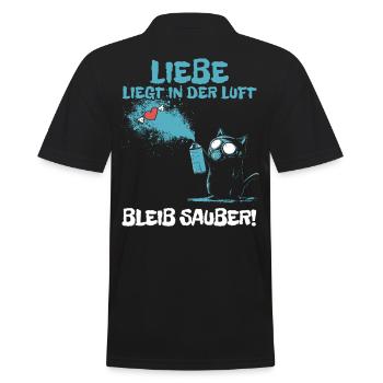 Liebe liegt in der Luft - Katze mit Gasmaske - Männer Poloshirt - Schwarz - Hinten - Kai (181cm)