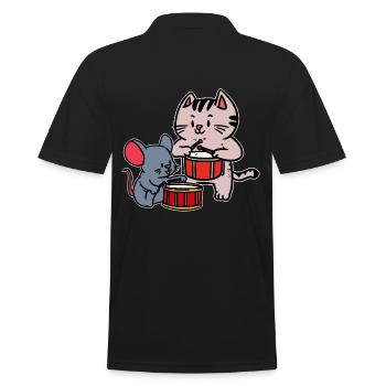 Musicians Mouse Drummer Kids Toddler Cat - Men's Polo Shirt - black - Back - Kai (181cm)