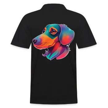 Farbenfrohes Dackel Hunde Kunstwerk - Männer Poloshirt - Schwarz - Hinten - Kai (181cm)