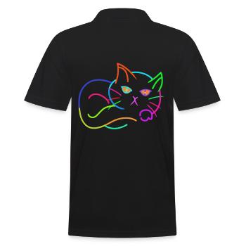 Regenbogen Katze bunt farbenfroh Kinder - Männer Poloshirt - Schwarz - Hinten - Kai (181cm)