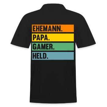 Papa Vater Gaming Zocken Zocker Gamer - Männer Poloshirt - Schwarz - Hinten - Kai (181cm)