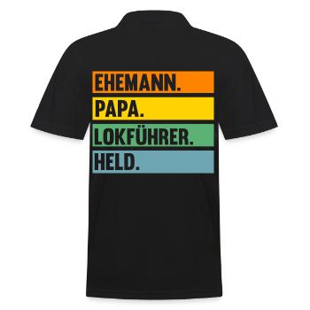 Eisenbahn Dampflok Papa Vater Lokomotive Lokführer - Männer Poloshirt - Schwarz - Hinten - Kai (181cm)