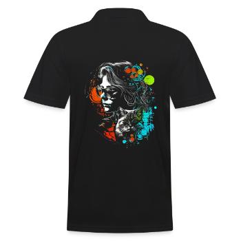 Catlady Katzenfrau im coolen Retro Style - Männer Poloshirt - Schwarz - Hinten - Kai (181cm)