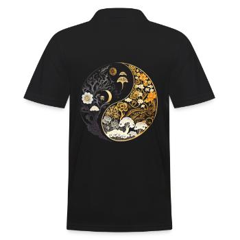 Golden, Floral Mushroom Ying Yang Design - Men's Polo Shirt - black - Back - Kai (181cm)