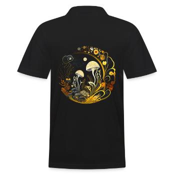 Rundes Florales Pilz Artwork Golden - Männer Poloshirt - Schwarz - Hinten - Kai (181cm)