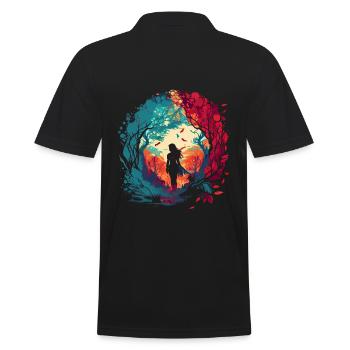 Woman as fairy forest spirit Watercolor Airbrush - Men's Polo Shirt - black - Back - Kai (181cm)