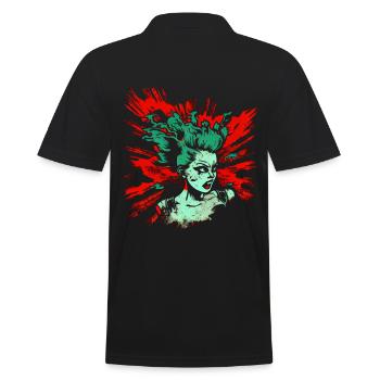 Cooles Psychobilly Comic Design - Grüne Frau - Männer Poloshirt - Schwarz - Hinten - Kai (181cm)