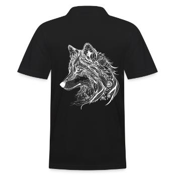 Mythischer Wolf mit Boho, Azteken Muster - Männer Poloshirt - Schwarz - Hinten - Kai (181cm)